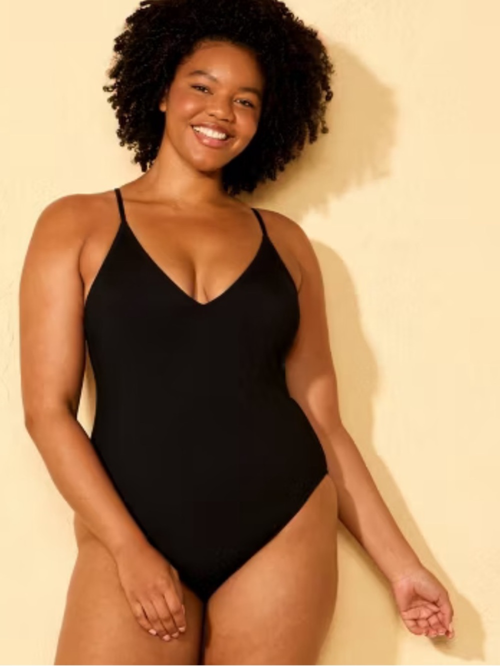 NWT Shade & Shore Ribbed Plunge Neck Cheeky Black One-Piece Swimsuit, Size XL